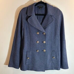 ST.JOHN Sz 12 53% Wool Textured Double Breasted Pleated Back Pockets Blazer